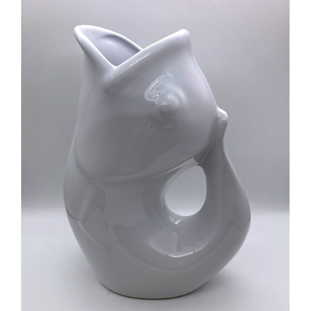 Original Gurgle Pot Koi Fish Pitcher 2006 Stoneware 9.5" White